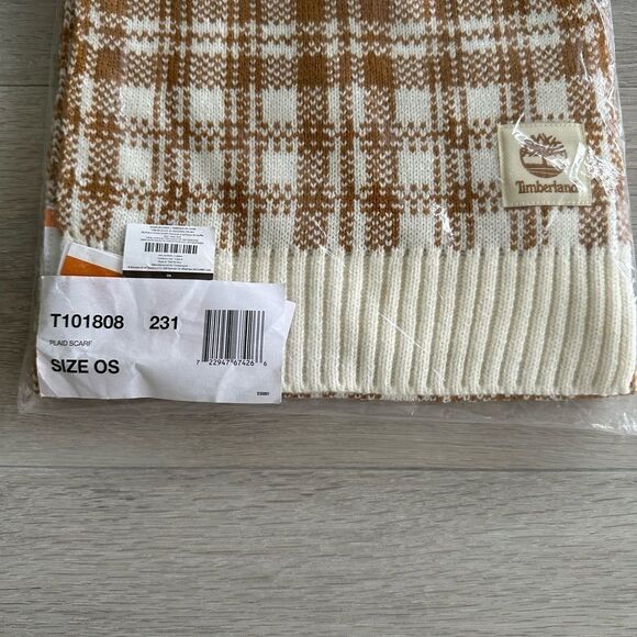 Timberland Women's Plaid Scarf Mustard/Cream OS NWT IN‎ PACKAGING - Picture 5 of 6